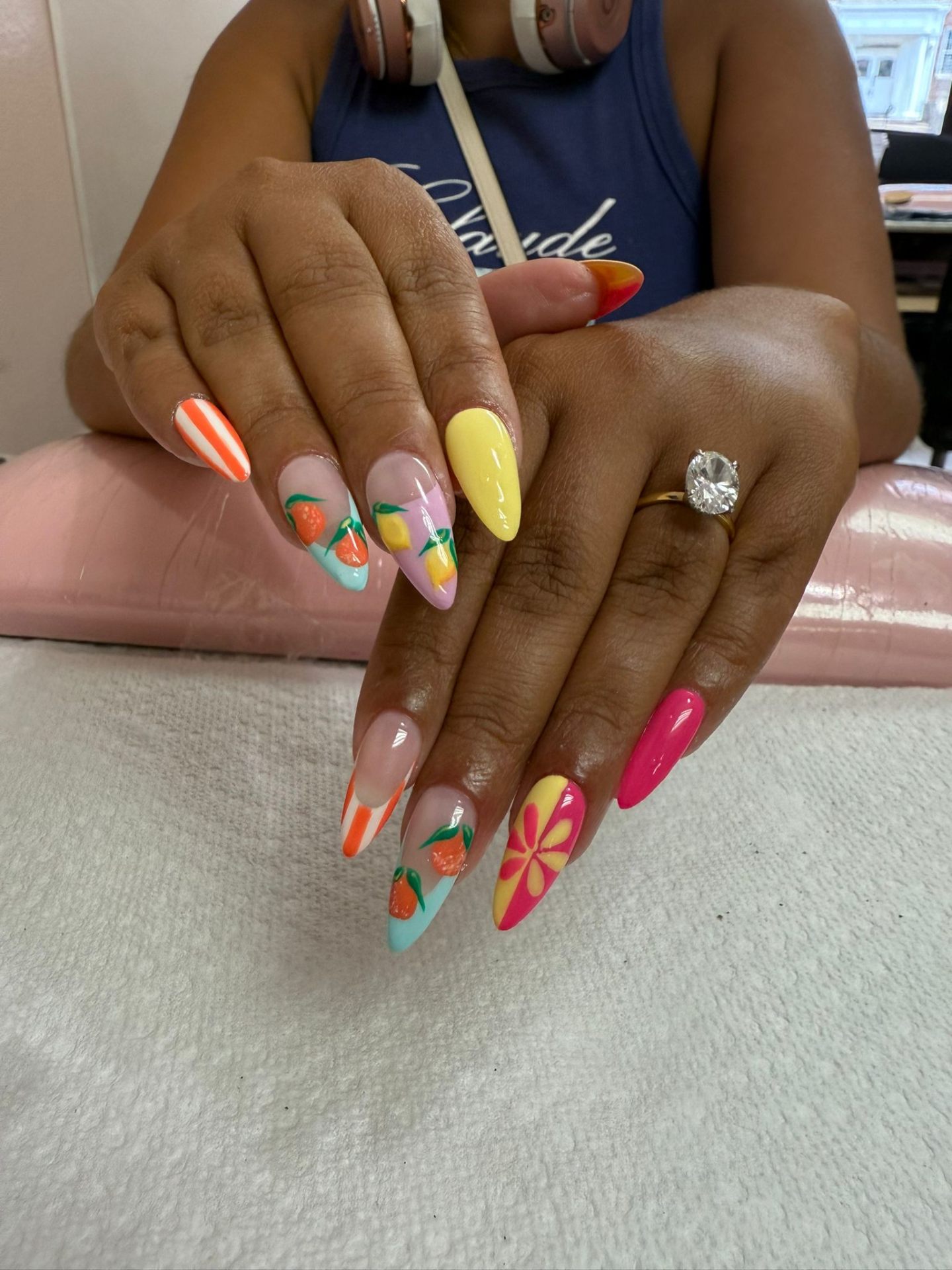 Bright fruit-themed summer nail set