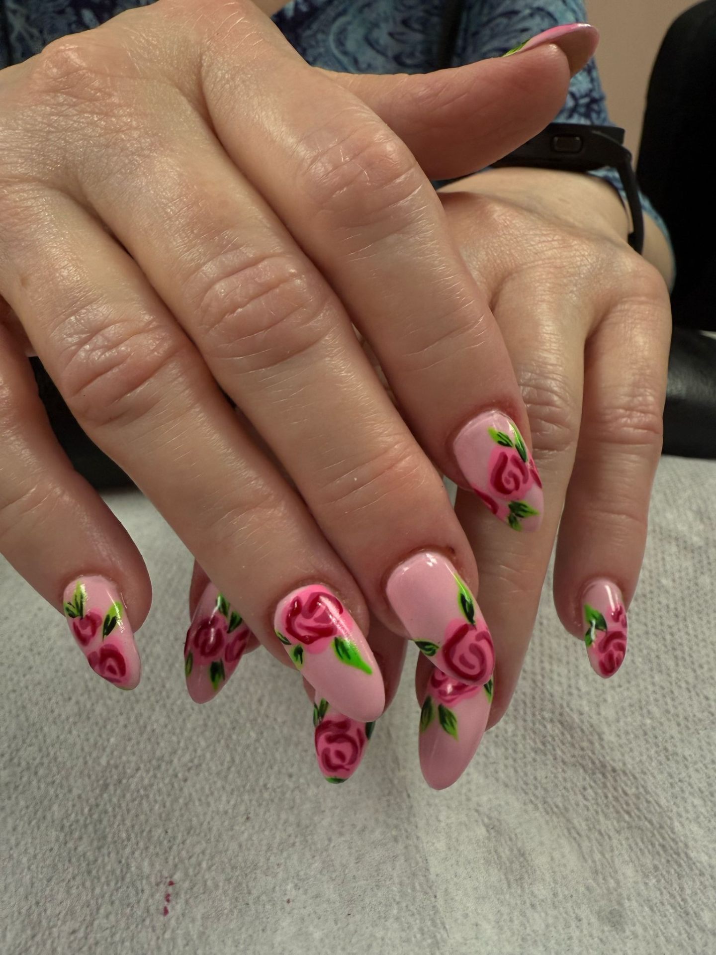 Hand-painted rose nail art