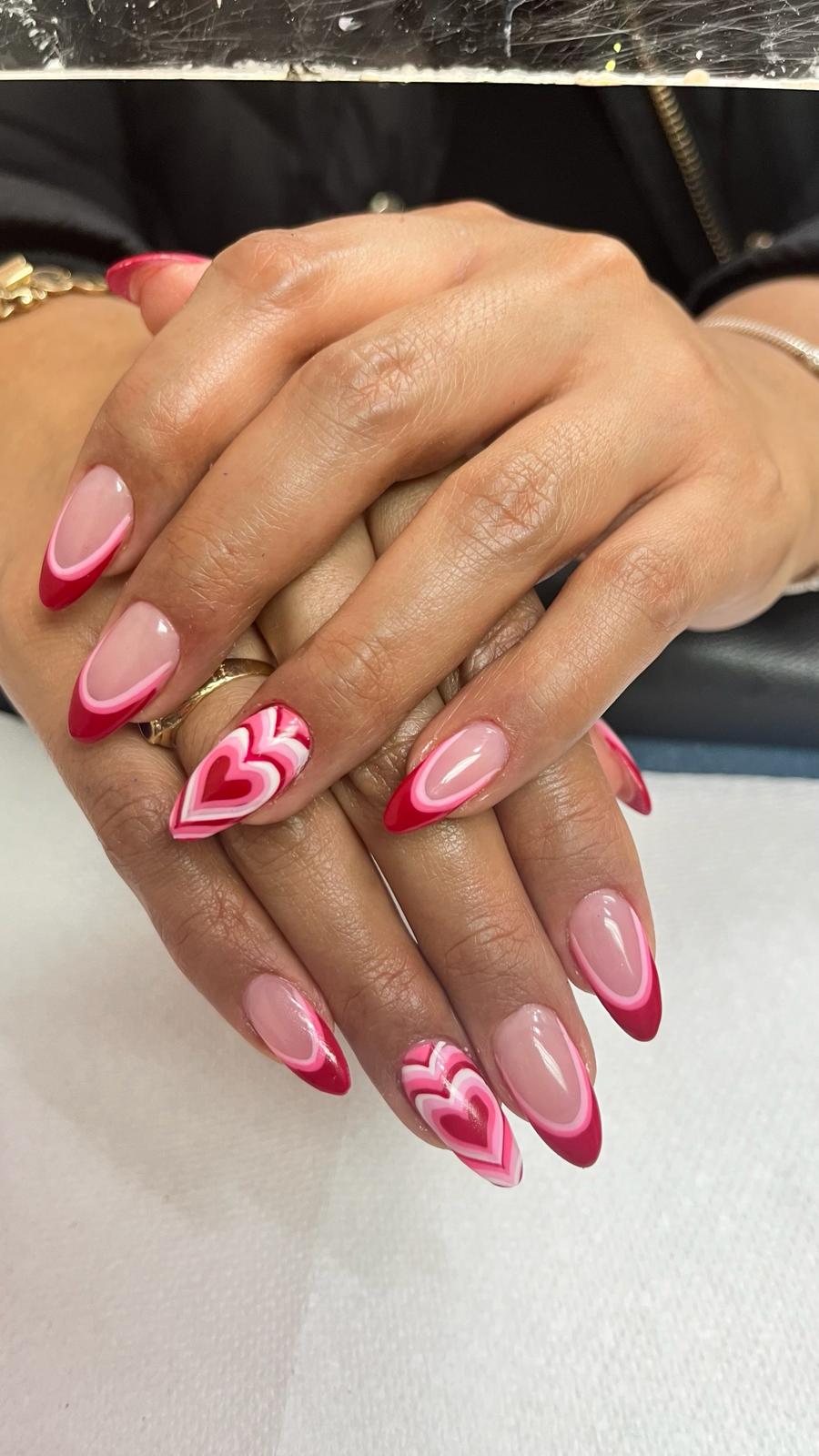 Red & pink heart French tips